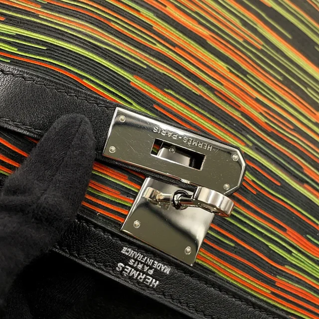 Hermès Kelly Sellier Black/Orange/Green Vibrato Gulliver Size 28 in Black from GALLERY RARE, photo 13 of 21