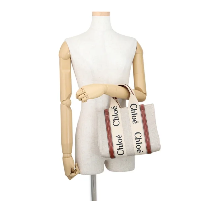 Chloé Woody Small Tote Bag Beige/Brown Canvas Leather Size Small in Brown Canvas from GALLERY RARE, photo 4 of 13