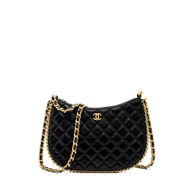 Chanel moon hobo shoulder / crossbody bag goatskin black brushed GHW (microchip) in Black Goatskin from EMIER