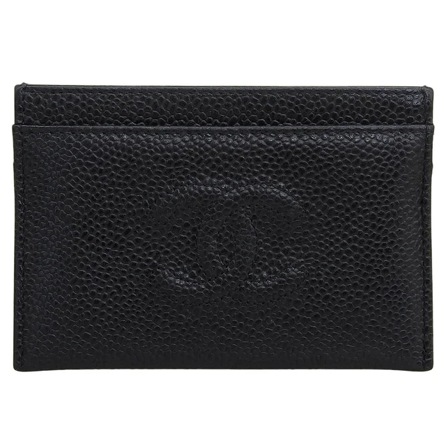 Chanel Circa 2010 CC Logo Stitched Card Holder Black in Black Caviar leather from VINTAGE QOO TOKYO