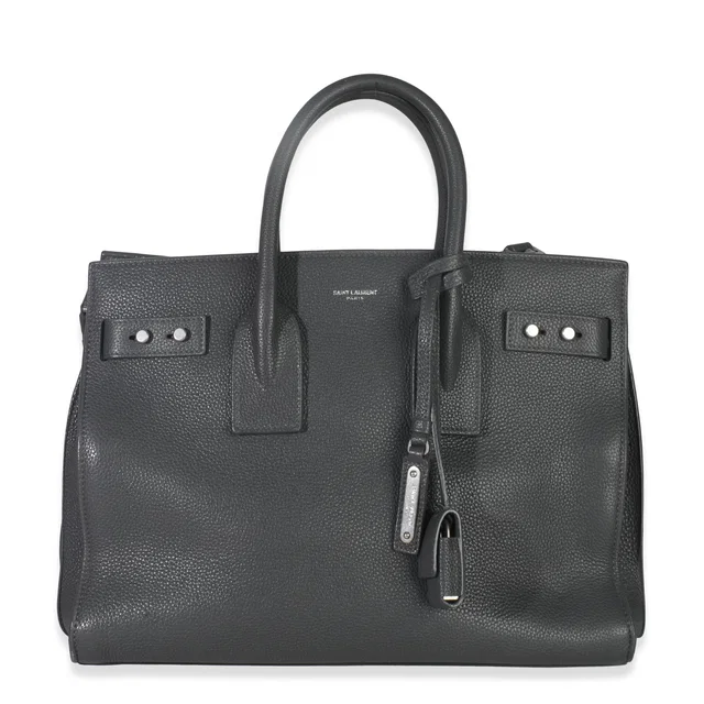 Saint Laurent Grey Grained Calfskin Small Souple Sac De Jour Gray Leather Handbag in Grey Caviar leather from HEWI