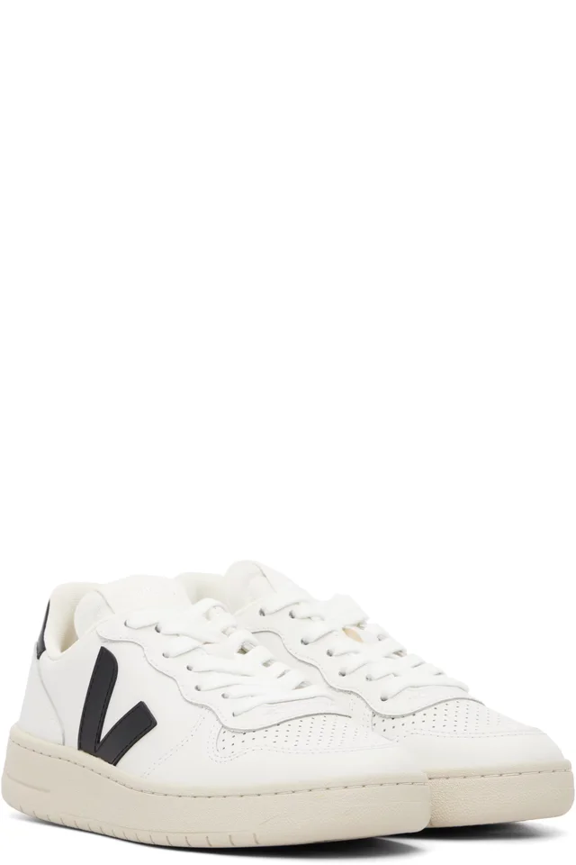 VEJA White & Black V-10 Leather Sneakers, photo 4 of 5 from SSENSE