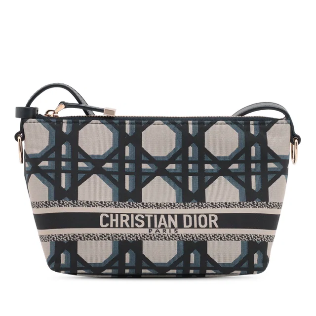 Blue Dior DiorTravel Technical Fabric Macrocannage Nomad Pouch Handbag in Blue Nylon from Designer Revival