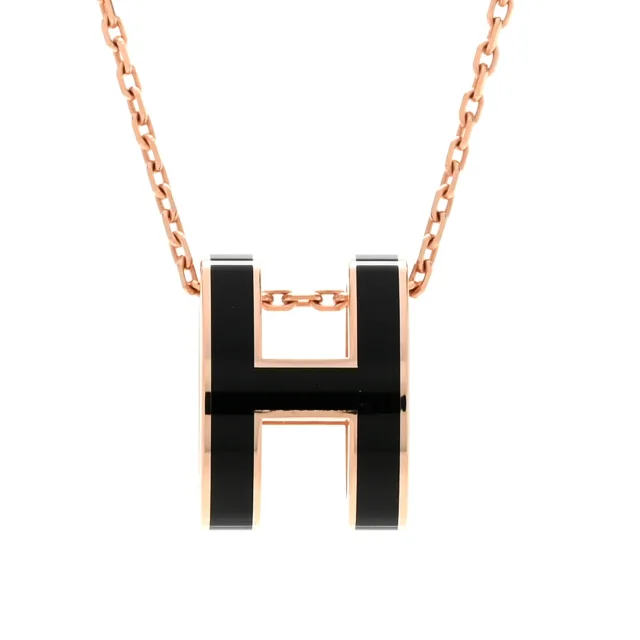 Hermès Lacquered Rose Gold Pop H Pendant Necklace Black in Black from FASHIONPHILE, photo 4 of 8