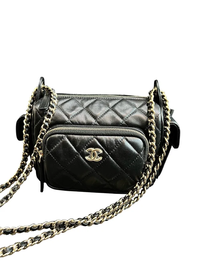 Chanel Multi Pocket Camera Bag Black Lambskin LGHW in Black Lambskin from Luxury Promise