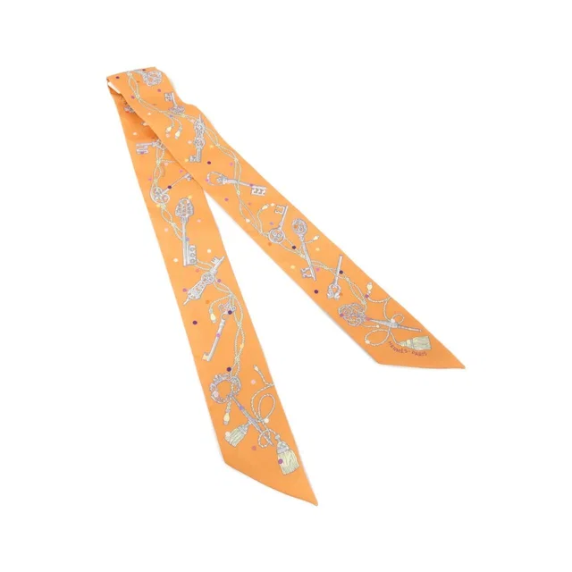 Hermès les Cles a Pois Twilly Scarf in Silk from The Reluxe