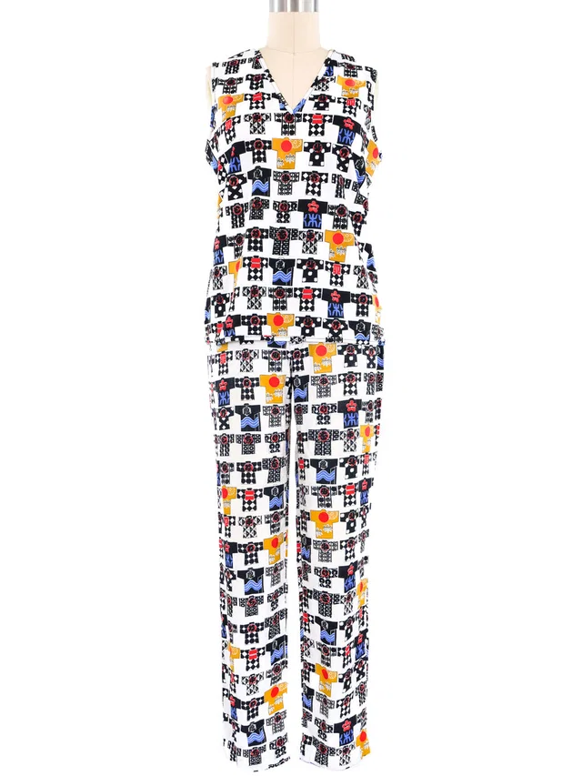 Versace Kimono Printed Pant Ensemble in Multicolor Woven leather from Arcade Vintage