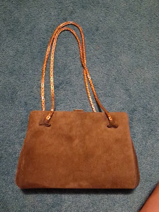 Judith Leiber Brown Suede Shoulder Bag in brown|red Suede from Poshmark, photo 1 of 1