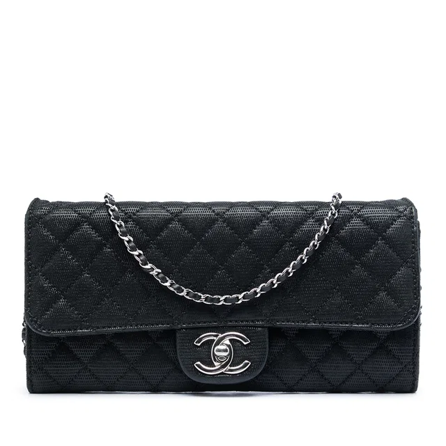 Black Chanel CC Quilted Iridescent Fabric East West Flap Shoulder Bag in Black Woven leather from Designer Revival