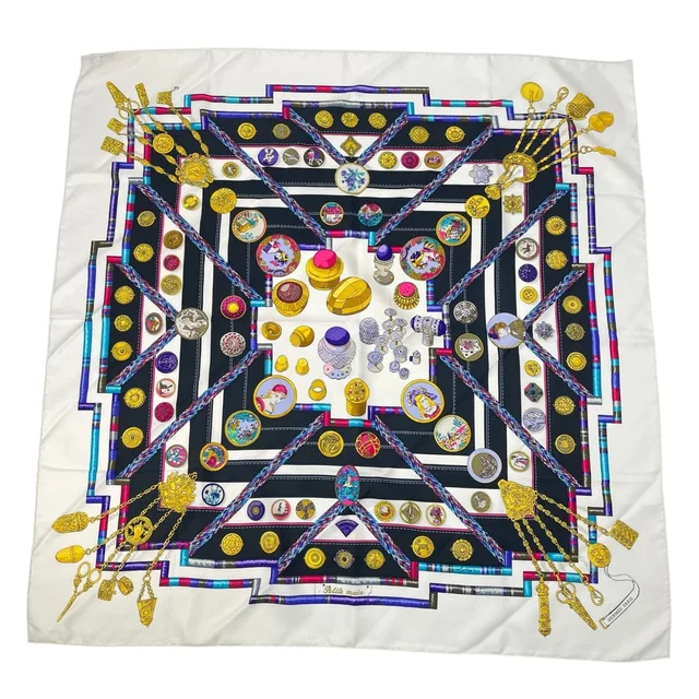 Hermès Carre 90 Pelile Seamstress Scarf Silk Multicolor in Multicolor Silk from The Reluxe