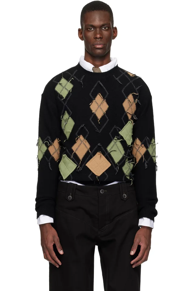 Black Tom Argyle Crew-Neck Sweater, image 1 of 1 from SSENSE