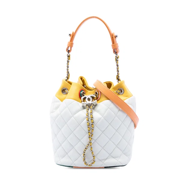 White Chanel Paris Cuba CC Quilted Lambskin Chain Bucket Bag Satchel in White Lambskin from Designer Revival, photo 1 of 1