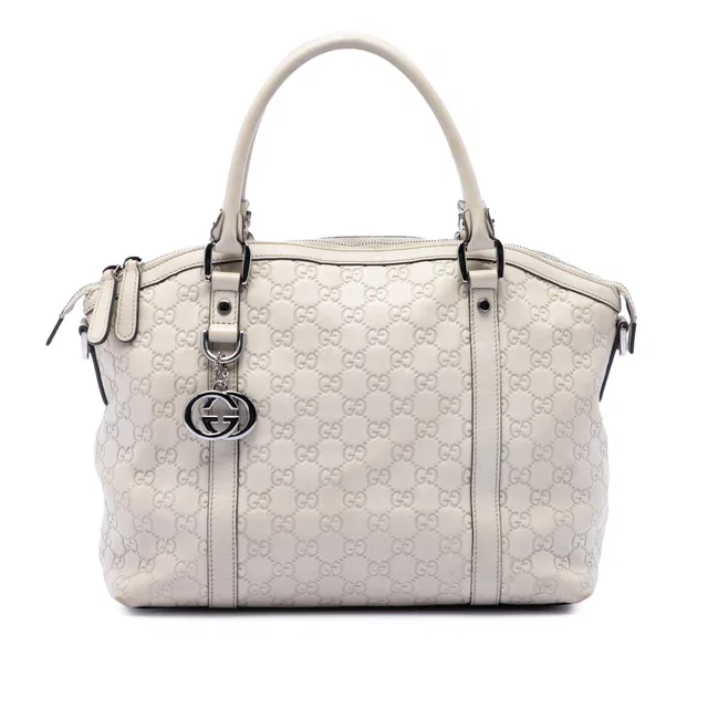 White Gucci Medium Guccissima GG Charm Dome Satchel in White Leather from Designer Revival