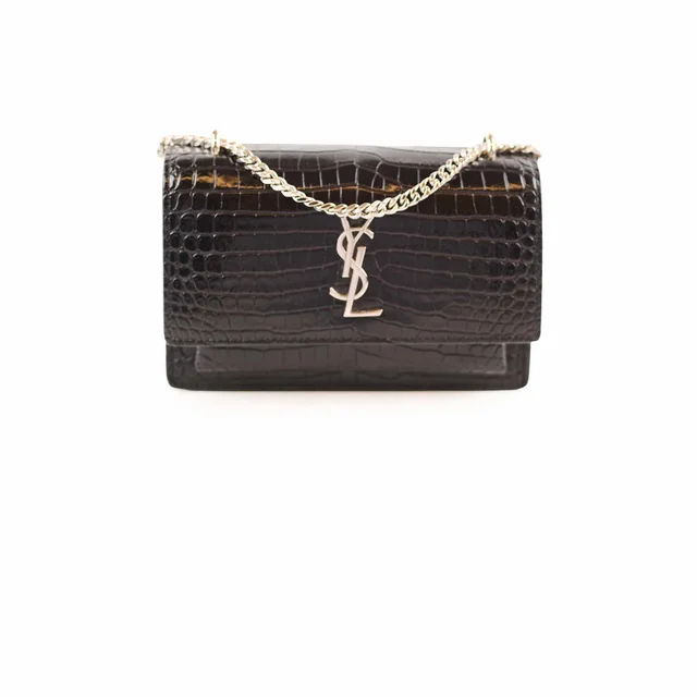 Saint Laurent Mini Sunset Black Crocodile Embossed Leather in Black Crocodile from The Purse Affair