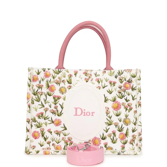 Dior Medium "Daisy Garden" Book Tote in White Canvas from Madison Avenue Couture