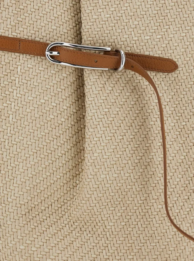 LIFFNER 'Belted Bucket Bag Raffia Large' Beige Shoulder Bag with Raffia Handle and Belt Detail in Viscose and Cotton Women in Beige 75% Viscose 25% Cotton, photo 10 of 10 from Gaudenzi Boutique