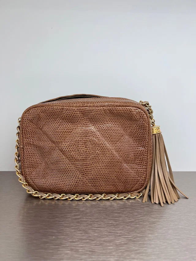 Chanel Vintage Camera Bag Caramel Lizard GHW #0897476 in Lizard from Luxury Promise