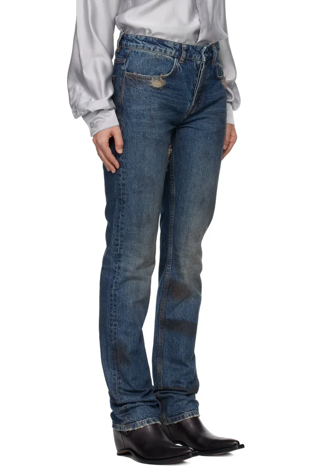 AARON ESH Blue Washed Denim Jeans, photo 2 of 4 from SSENSE