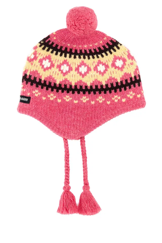 Miu Miu Hat Embroidered Wool Beanie — Pink Exterior: Virgin Beanies in Pink Wool from HEWI