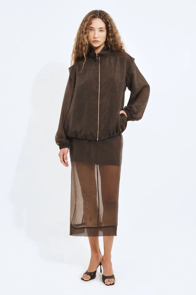 Aje Studio Paige Organza Bomber in Brown from Aje, photo 1 of 1