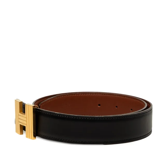 Black Hermès Box Calf Cadena H Reversible Belt in Black Box leather from Designer Revival, photo 2 of 2