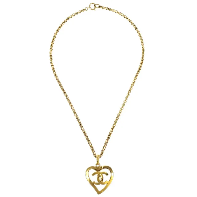 Chanel 1995 Gold CC Heart Cutout Pendant Necklace in Gold from AMORE Vintage Tokyo