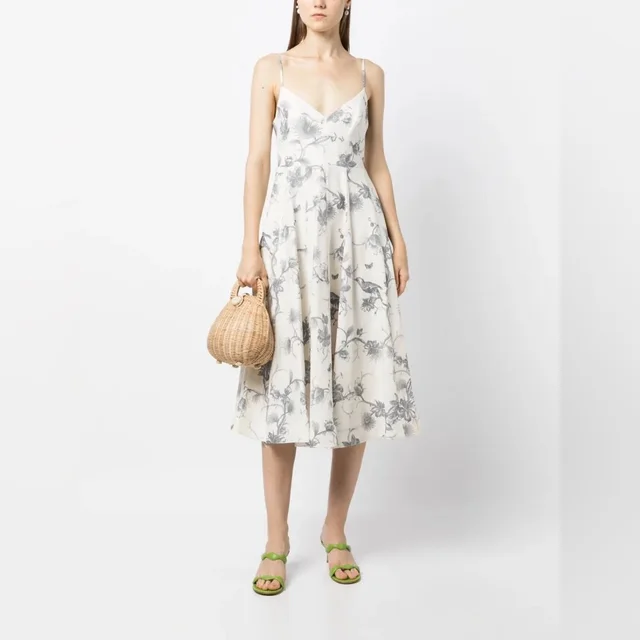Zimmermann Picnic Floral Print Linen Midi Dress Blue White Size 6 in blue|white from Poshmark