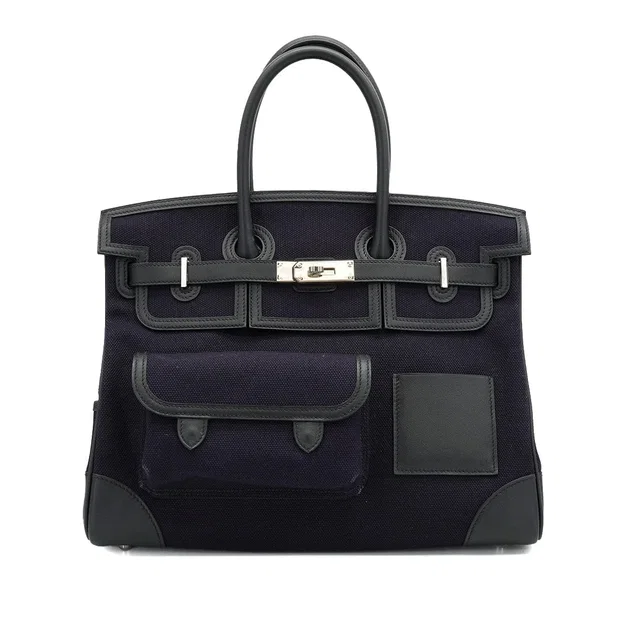 Hermès Birkin 35 Cargo Blue Marine Black Veau Swift Toile H Hand Bag 2020 Y Palladium Hardware in Black Swift leather from Luxury Promise