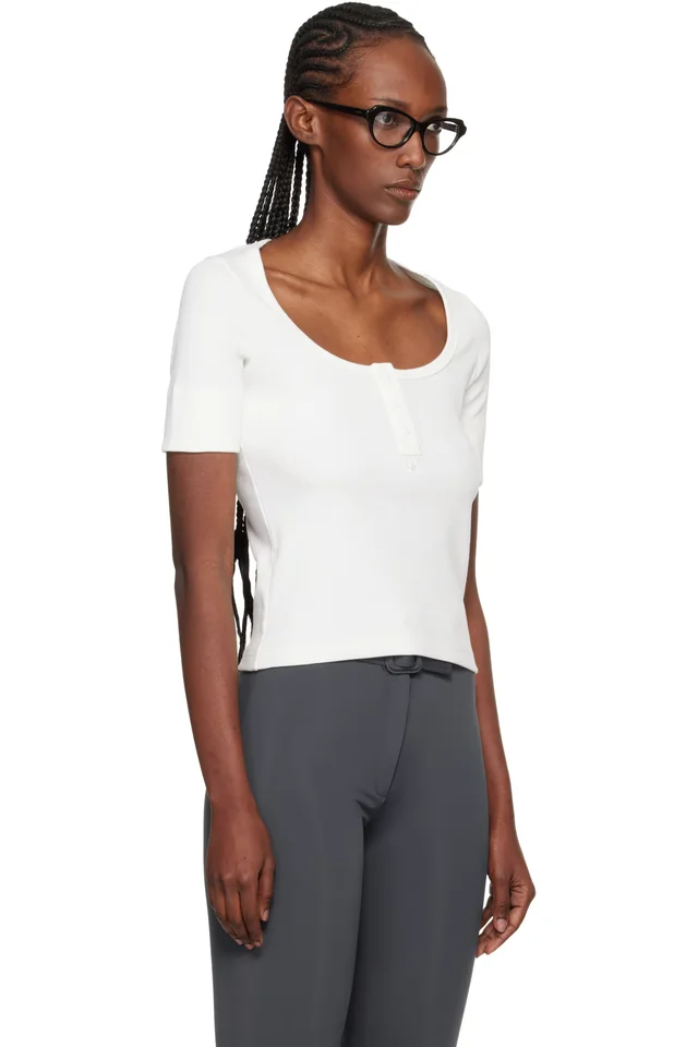 Courrèges White Buttoned 90's Rib T-shirt, photo 2 of 4 from SSENSE