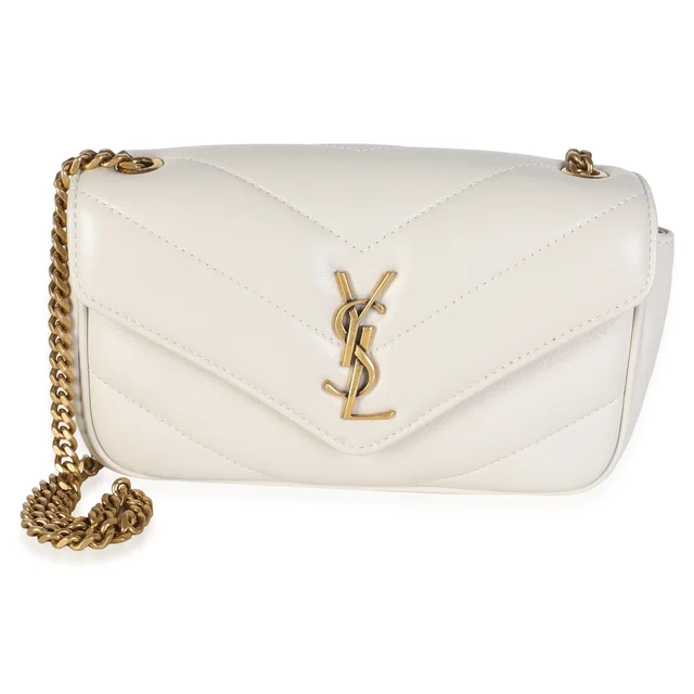 Saint Laurent Crema Chevron Lambskin Monogram Mini Loulou Bag in Lambskin from myGemma