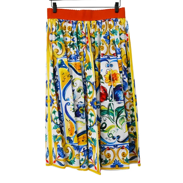 Dolce & Gabbana Majolica Floral Print Cotton Midi Skirt from Clotheshorse Anonymous