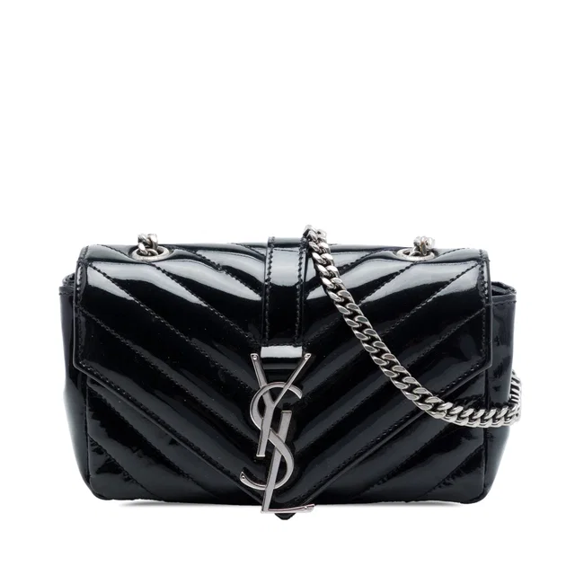 Black Saint Laurent Baby Chevron Patent Classic Monogram Chain Bag in Black Patent leather from Designer Revival