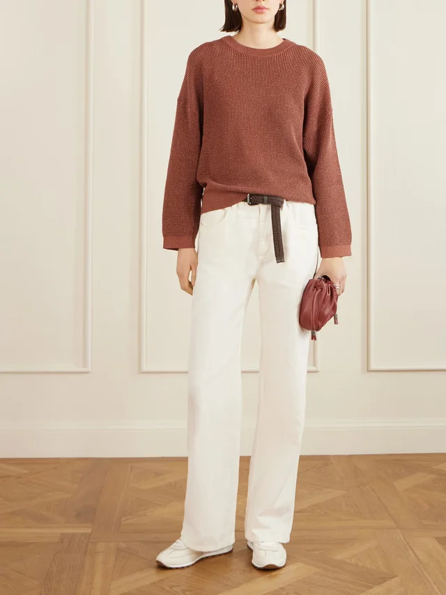BRUNELLO CUCINELLI Metallic open-knit cotton-blend sweater in Red, photo 2 of 2 from NET-A-PORTER (Canada)