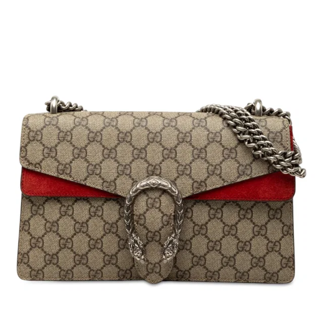 Beige Gucci Medium GG Supreme Dionysus Shoulder Bag in Beige Suede from Designer Revival