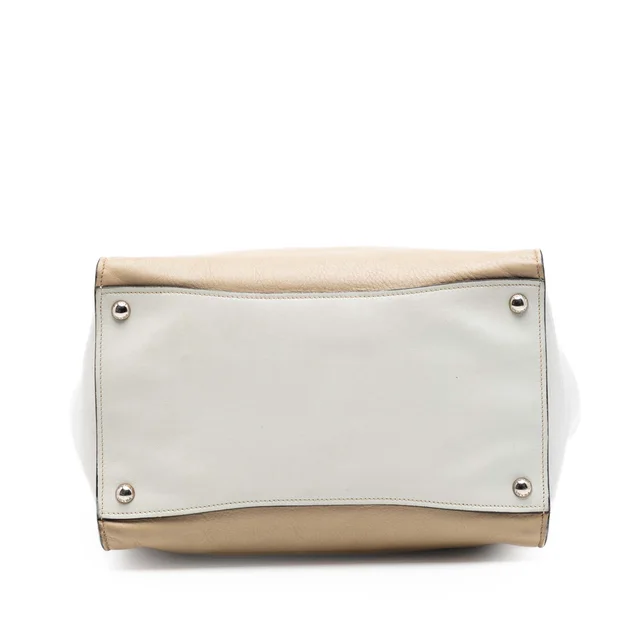 Prada Beige Bicolor Glace Calf Twin Pocket Double Handle Satchel in White Leather from Designer Revival, photo 3 of 6