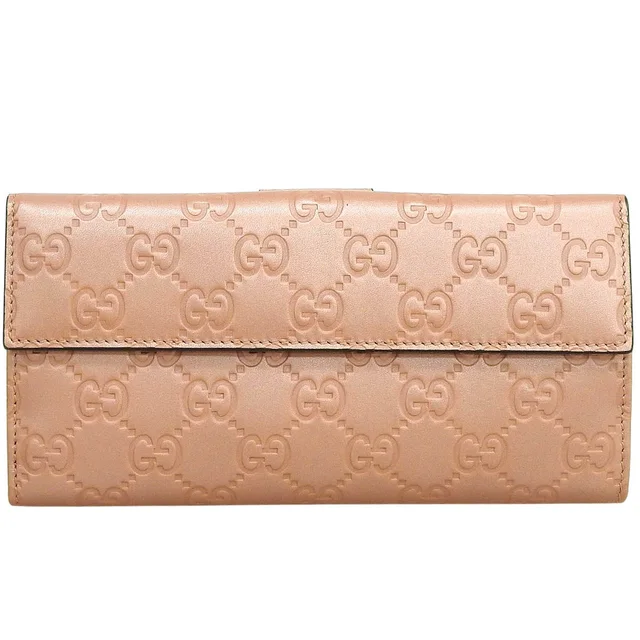 Gucci Guccissima Pattern Heart Logo Play Long Wallet Pink Beige in Beige Leather from VINTAGE QOO TOKYO, photo 2 of 2