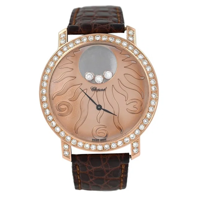 Chopard Happy Sun Quartz Diamond Rose Gold Dial Ladies Watch 207469-5007 in brown|pink|gold|red|black Leather from Jomashop.com