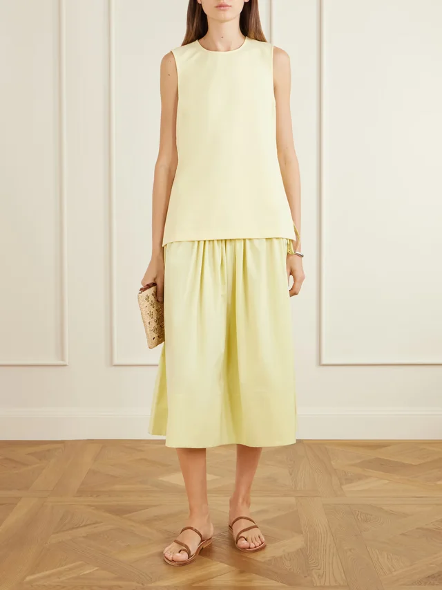 LIBEROWE Eve tie-detailed cotton and silk-blend midi skirt in Yellow, photo 2 of 2 from NET-A-PORTER (Canada)