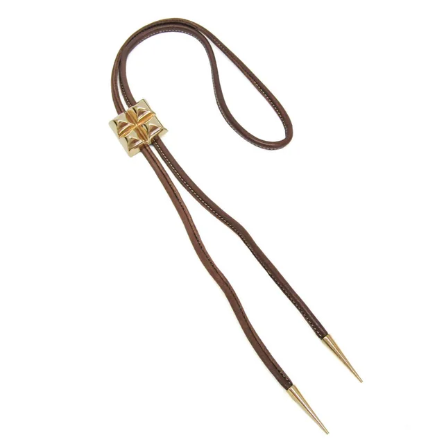 Hermès Medor Men,Women Bolo Tie Leather Metal Brown,Gold in Brown/Gold Leather , Metal from Elady
