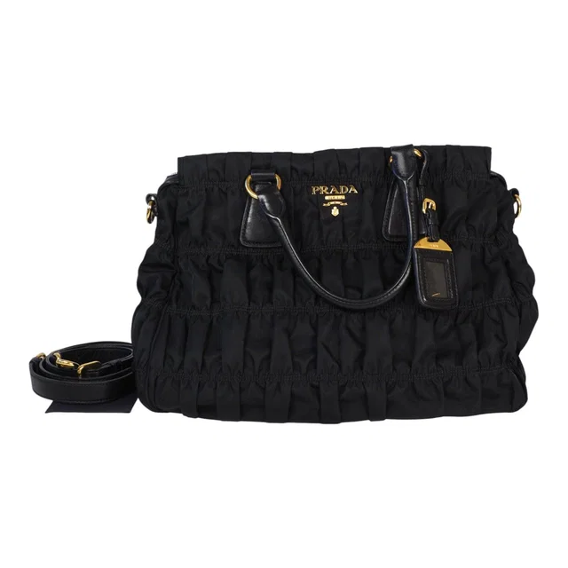 Prada Gaufre Nylon Handbag Black Bag with Strap in Black Nylon from Luxury Promise