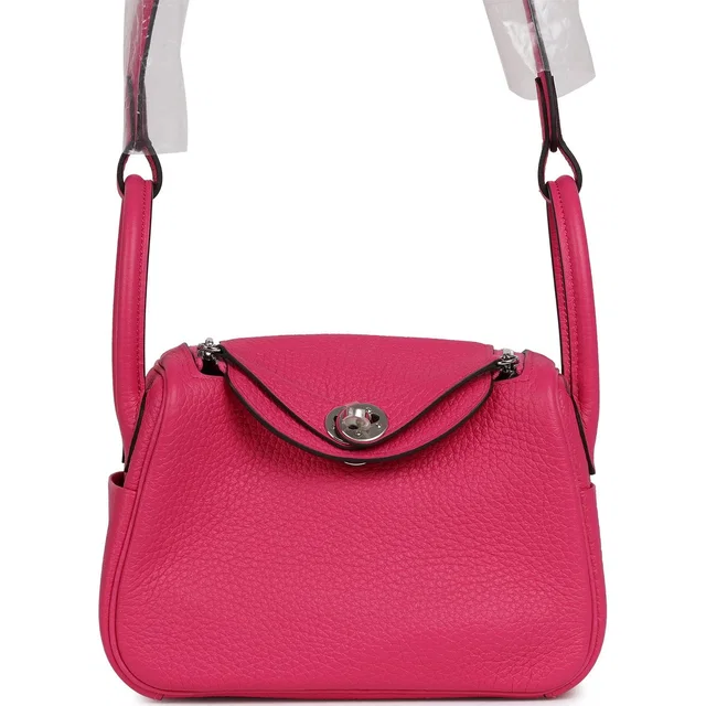 Hermès Mini Lindy Rose Shocking Clemence Palladium Hardware in Pink Clemence leather from Madison Avenue Couture