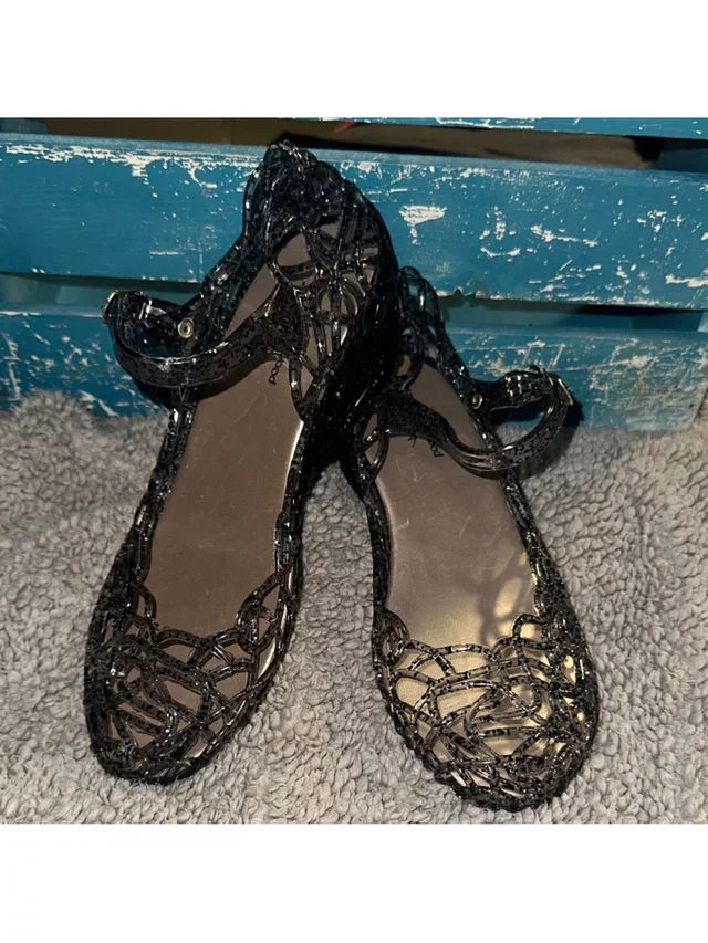 Vivienne Westwood Anglomania Black Glitter Jelly Wedge Sandal in silver|gray Woven leather from Poshmark