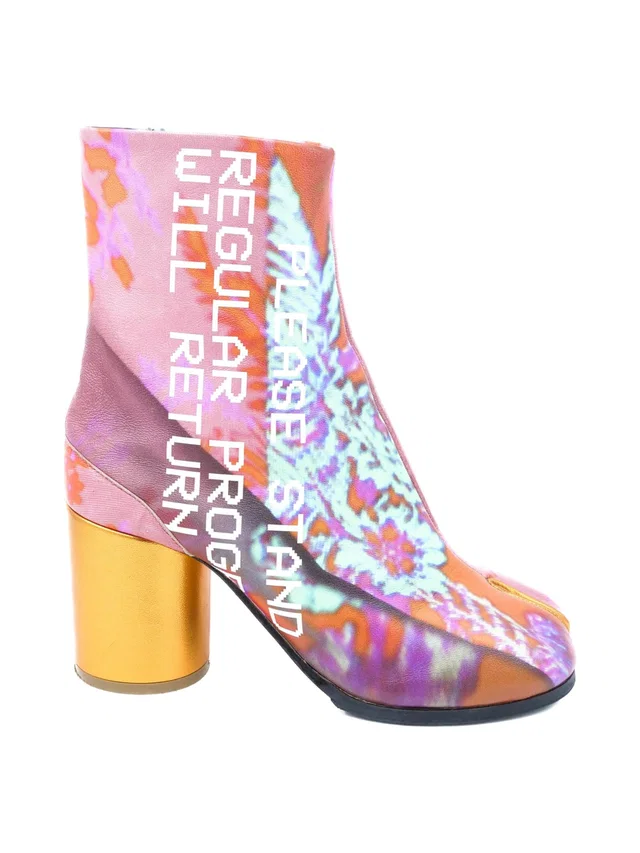 Maison Margiela Printed Leather Tabi Boots, 36 in Multicolor Leather from Arcade Vintage