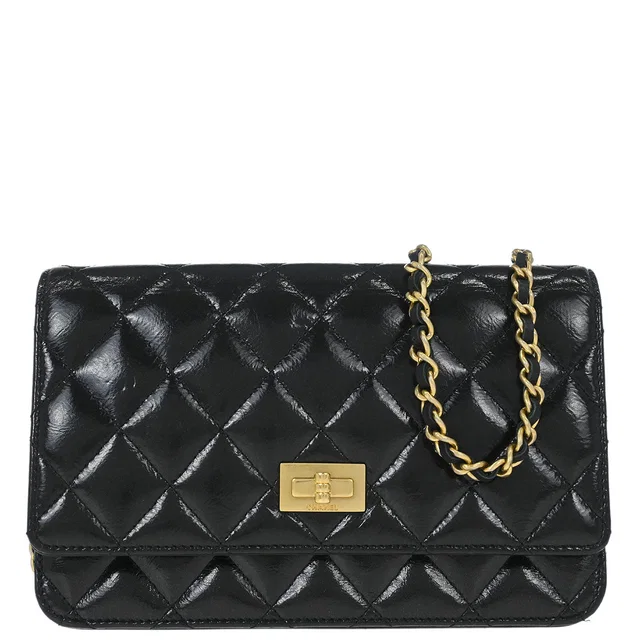 Chanel 2014-2015 Black Patent Leather Mademoiselle Lock WOC Wallet on Chain Bag in Black Patent leather from AMORE Vintage Tokyo