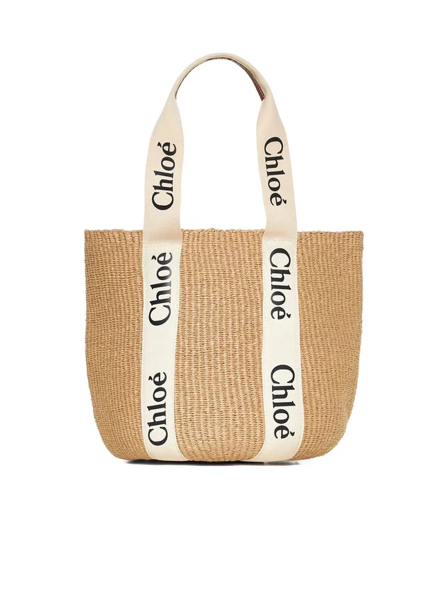 Chloé Logo-Striped Paper Tote Bag — Beige in Beige Woven leather from HEWI