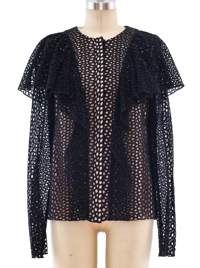 Lanvin Eyelet Button Front Top in Silk from Arcade Vintage