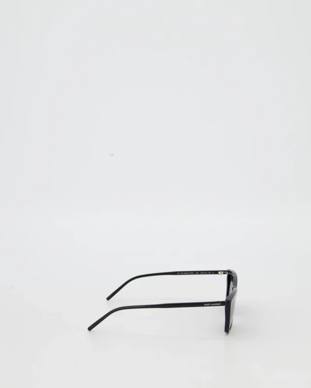 Saint Laurent Mica Thin Cat Eye Sunglasses with Engraved Logo Detail in Black from Sellier, photo 3 of 5