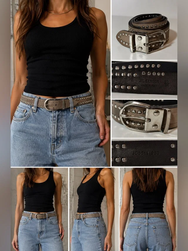 Jil Sander Studded Leather Belt Made In Italy Size 36/90 Taupe Punk Minimalist in silver|gray|brown|red Leather from Poshmark
