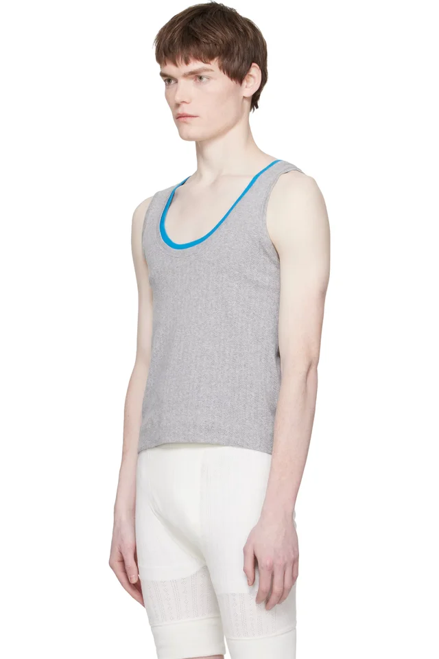 Dries Van Noten Gray Pointelle Tank Top, photo 4 of 5 from SSENSE