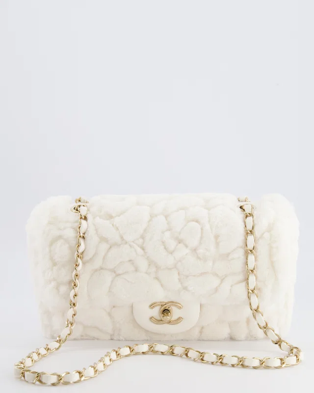 Chanel White Rabbit Fur Classic Single Flap Bag in White from Sellier